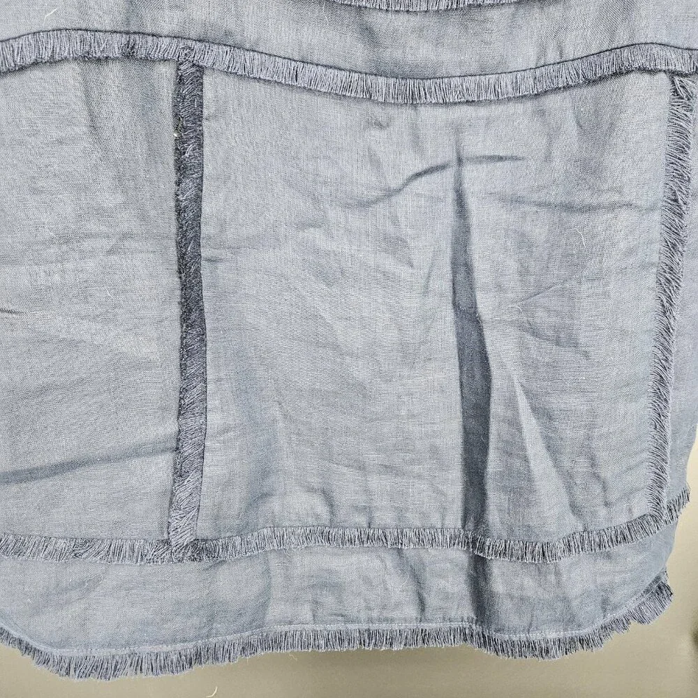 J Crew Tank Top Womens Size Small Blue Linen Fringed Trim Crop Festival Boho - Picture 4 of 9
